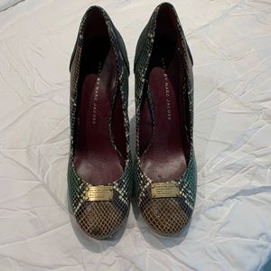 Marc by Marc Jacobs  Green Snake Suede Block Heels